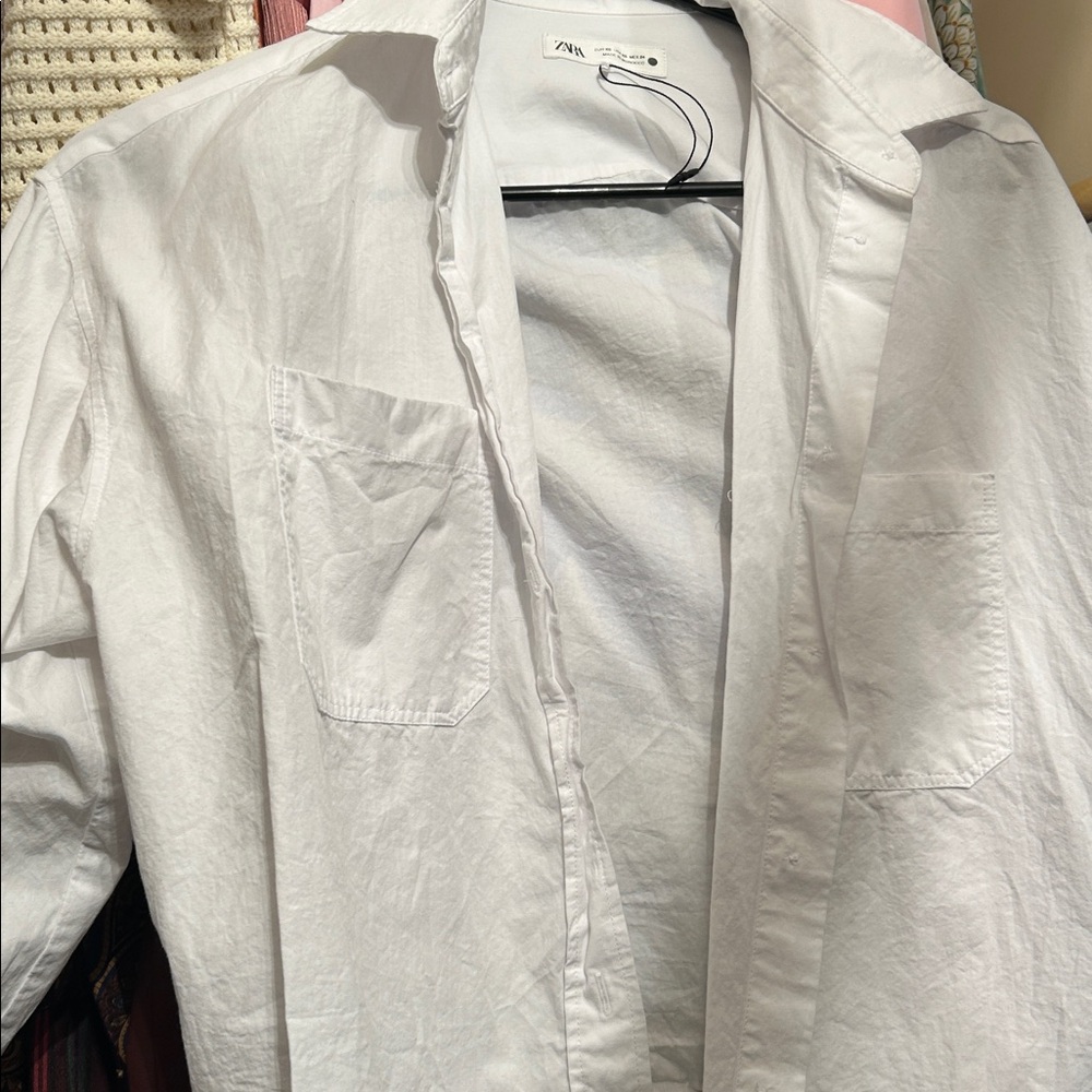 Zara White Hip Length Button. Up